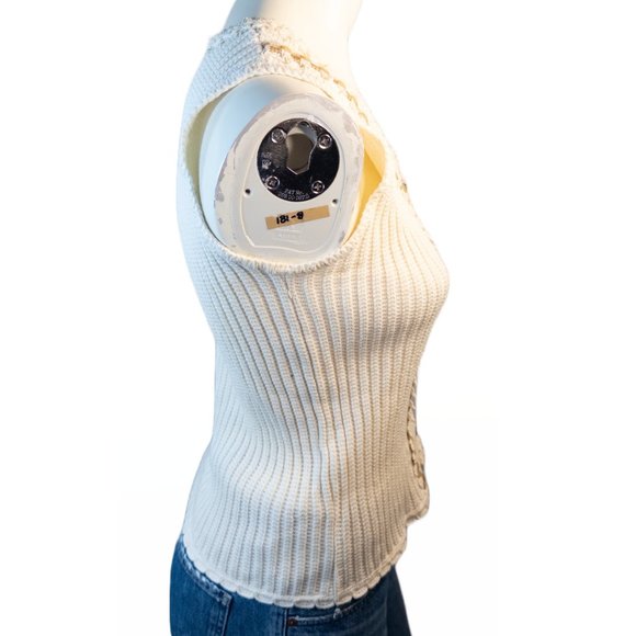 Yesemar Womens Medium Knit Top Sleeveless Cream Organic Cotton Boho Crochet - Picture 4 of 9